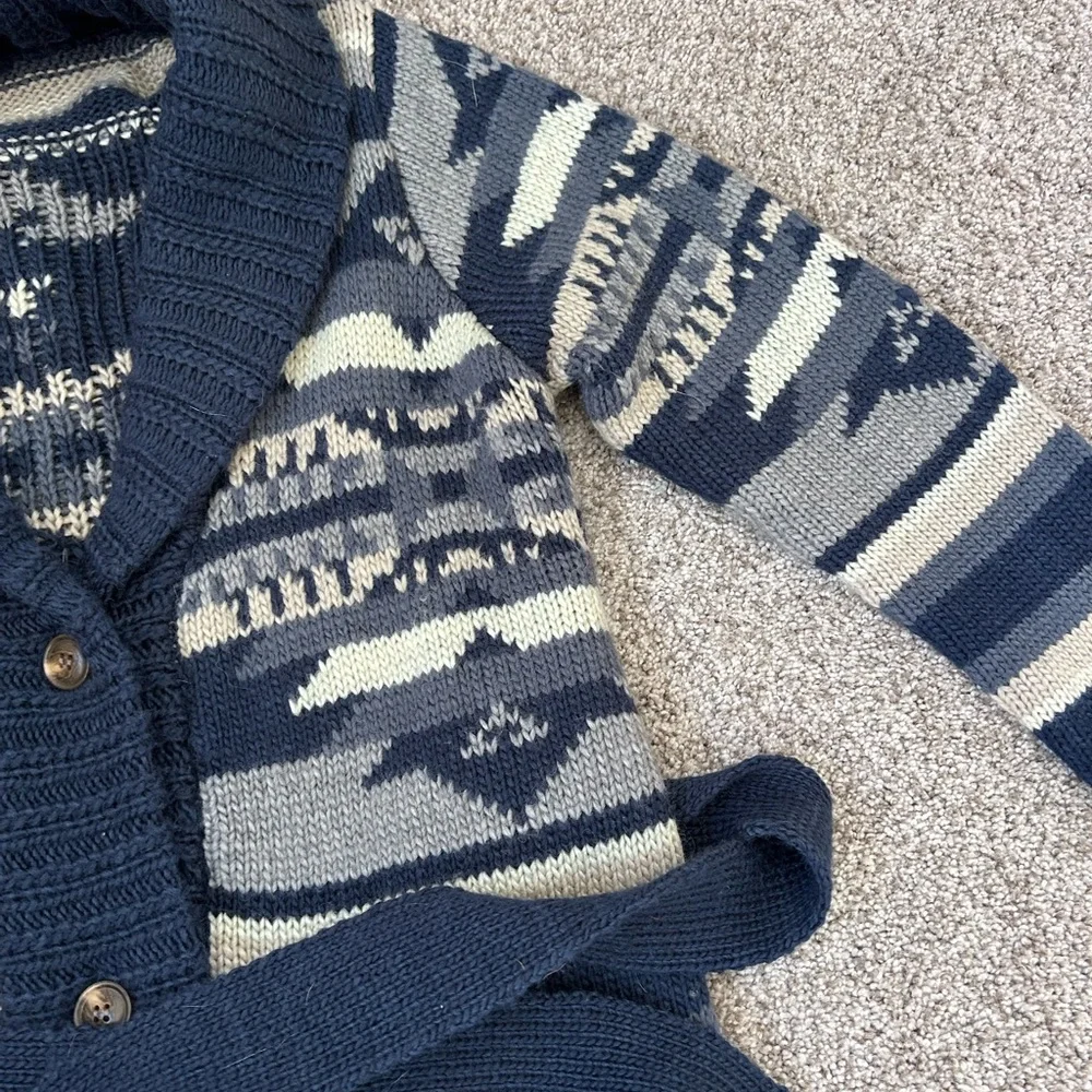 Stetson Indigo Aztec Belted Cardigan. Wool blend. Shawl collar. Tribal. Western - Picture 9 of 15